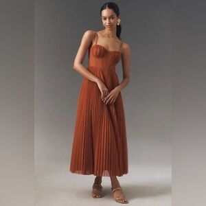 Hutch Rust Pleated Midi Dress